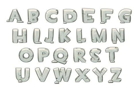 Stone alphabet set for learning on a white background. Stock Illustration