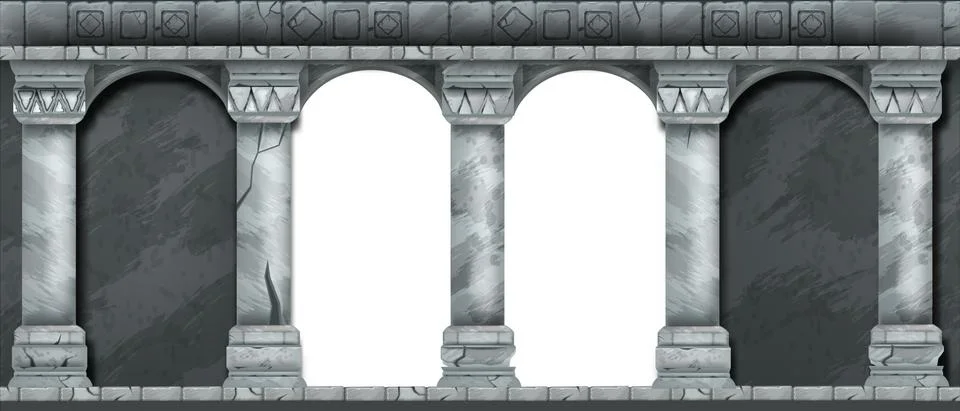 Stone ancient arch, vector castle wall, marble gray architecture pillars Stock Illustration