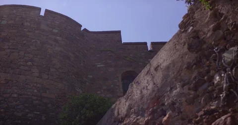 Stone ancient castle passage on the top of the tower tilting 4K 2160p 30fps Stock Footage 78693671