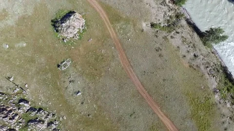 The stone and the road from the height of bird flight Stock Footage 67834964