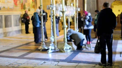 The Stone of Anointing inside the Church of the Holy Sepulchre in time lapse Stock Footage 33722402