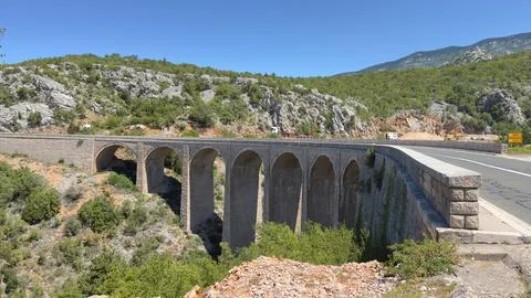 Stone Arch Bridge Alpine Mountain Road Viaduct Infrastructure Photos