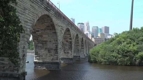 Stone Arch Bridge Dntn Mpls Stock Footage 92314396