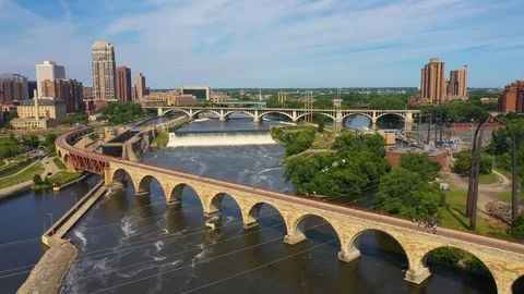 Stone Arch Bridge Minneapolis Stock Footage