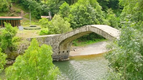 The stone arch bridge over the Ajaristskali river, Dandalo bridge, Georgia Stock Footage 204733356