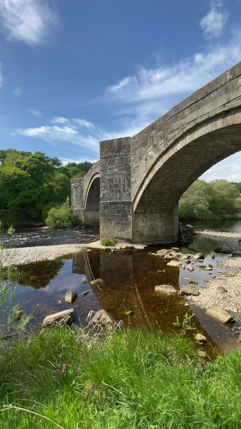 Stone Arch Bridge Over River Stock Footage 309672861