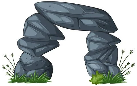 Stone Arch with Grass Elements Stock Illustration