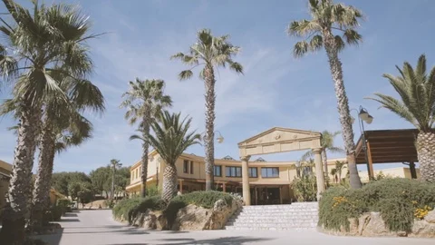 Stone arch with palm trees Stock Footage 86736802