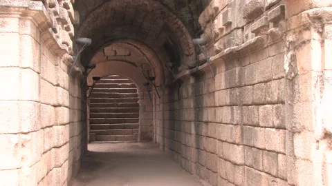 Stone arch Pathway leading to Merida Ancient Roman Theater Video stock 195981330