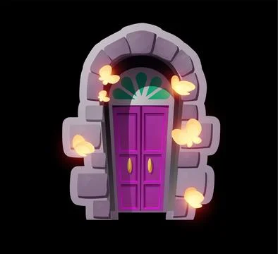 Stone arch with pink door flat style, vector illustration Illustration