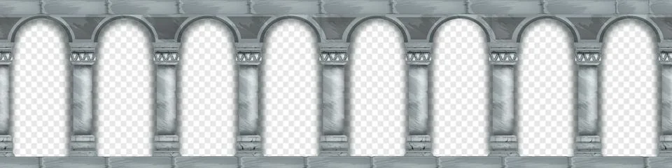 Stone arch seamless border, vector marble pillars, old classic roman frame Stock Illustration