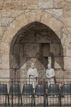 Stone Arch with Statues in David Tower of Jerusalem Museum in the Old City Stock Photos