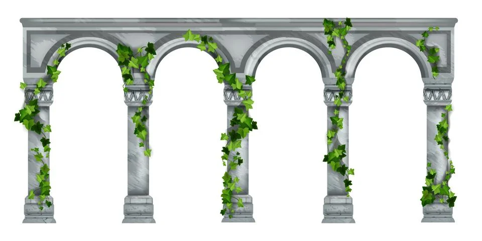 Stone arch vector illustration, marble roman antique pillar colonnade Stock Illustration