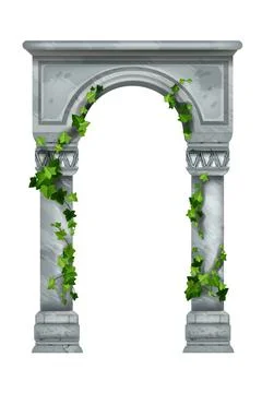 Stone arch vector illustration, roman marble column architecture clipart Illustrazione stock