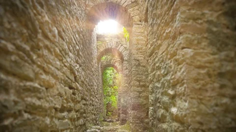 Stone arched corridor in old castle 스톡 동영상 107148776