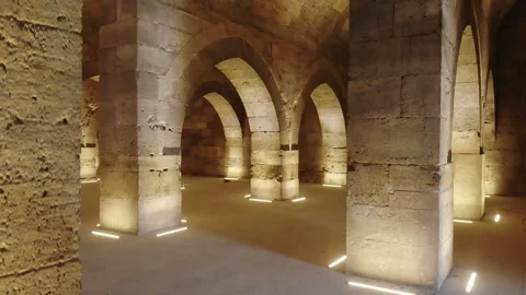 Stone arches and columns line Sultanhani Caravanserai - Ancient Masonry Video stock 340525276