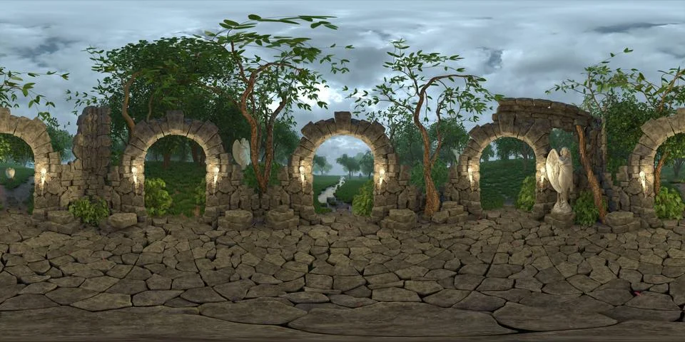 Stone Arches MONO V4 - 3D Environment - 4K equirectangular Stock Illustration
