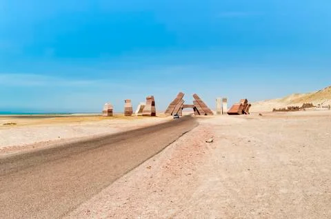 Stone architectural composition in a desert area Stock Photos