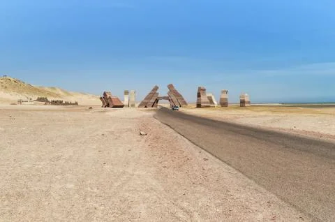 Stone architectural composition in a desert area Stock Photos