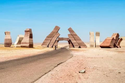 Stone architectural composition in a desert area Stock Photos