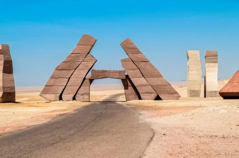 Stone architectural composition in a desert area Stock Photos