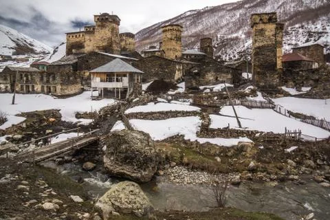 Stone architecture in ushguli Stock Photos
