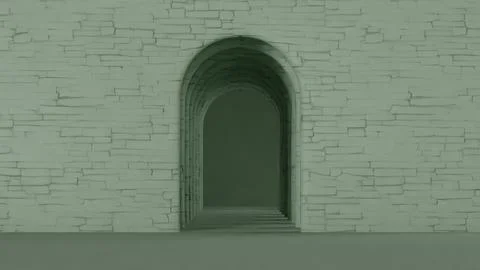Stone Archway Within an Old Building Showcasing Architectural Details and Mood Ilustración de archivo