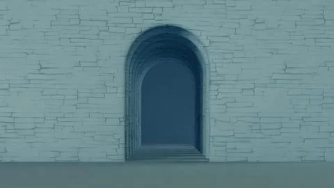 Stone Archway Within an Old Building Showcasing Architectural Details and Mood Ilustración de archivo