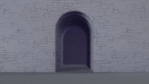 Stone Archway Within an Old Building Showcasing Architectural Details and Mood Ilustración de archivo