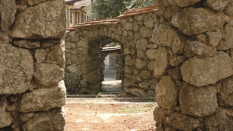 Stone Archways in Medieval Town Video stock 85569224