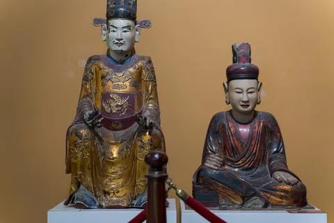 Stone Arhat statues, each statue the embodiment of different emotions, joy,.. Stock Photos