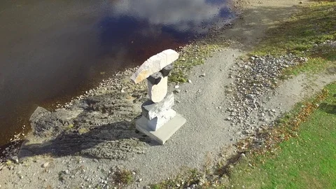 Stone Art Piece on a River Stock Footage 97481763