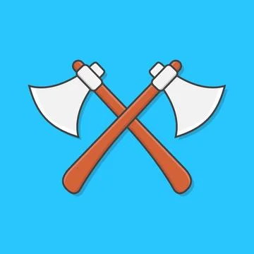 Stone Axes Crossed Vector Icon Illustration. Beautiful Two Axes. Axe Icon Stock Illustration