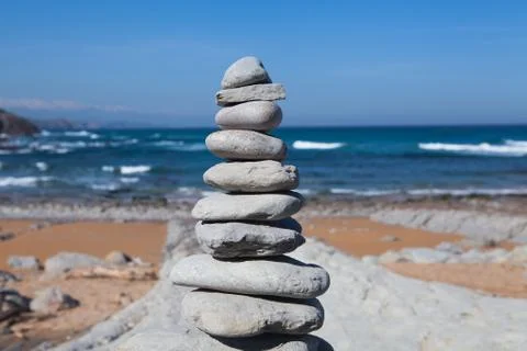 Stone balance on the beach Stock Photos