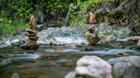 Stone Balance in the River Stock Footage 107265772