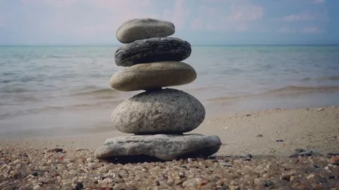 Stone balancing pyramid Stock Footage 94185855