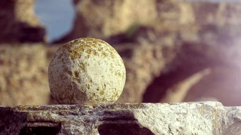 Stone Ball Decor Elelement Of Anciend Ruined Building Stock Footage 114254221
