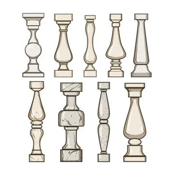 Stone balustrade set cartoon vector illustration Stock Illustration