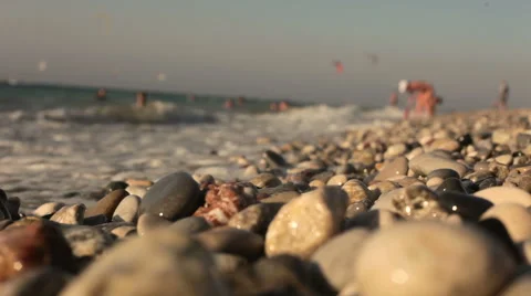 Stone beach on the coast. Stock Footage 58914259