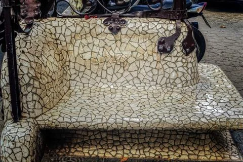 Stone bench designed by Antoni Gaudi in Barcelona. Stock Photos