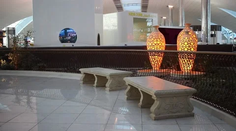 Stone benches in Terminal 3 Stock Footage 58801320