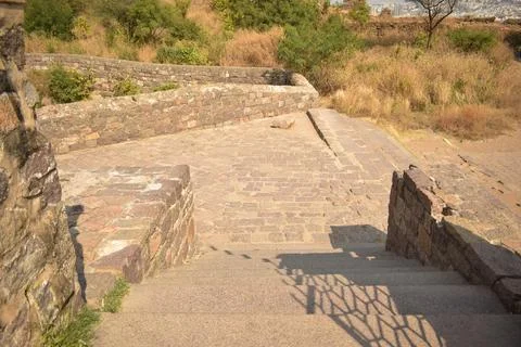 The Stone block Steps walk path in the park/Fort stock photograph image Stock Photos