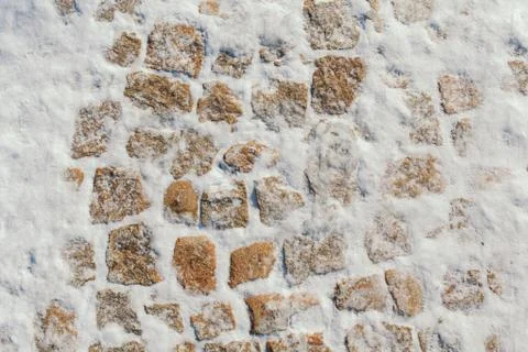 Stone blocks covered with snow Stock Photos