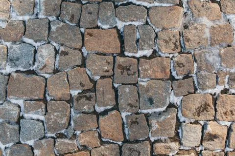 Stone blocks covered with snow Stock-Fotos
