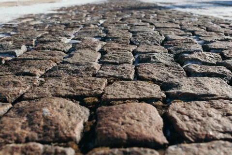Stone blocks covered with snow Stock-Fotos