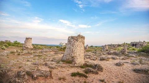 Stone blocks in a sand dune Stock Photos