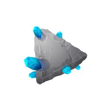 Stone board with blue crystals, vector cartoon rock triangle frame with text Stock Illustration