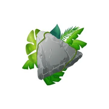 Stone board with leaves, dracaena, vector cartoon triangle shape frame with Stock Illustration