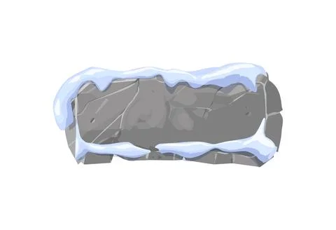 Stone board with snowdrift, vector rectangle shape frame, frozen rock menu 库存插图