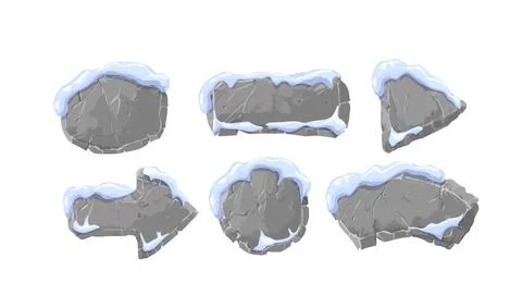 Stone boards with snow, vector illustrations isolated on white. 스톡 일러스트